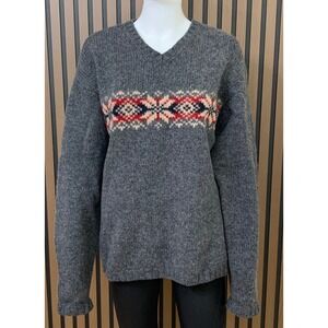 American Eagle Outfitters Shetland Wool Fair Isle V-Neck Sweater Grey Men's XL